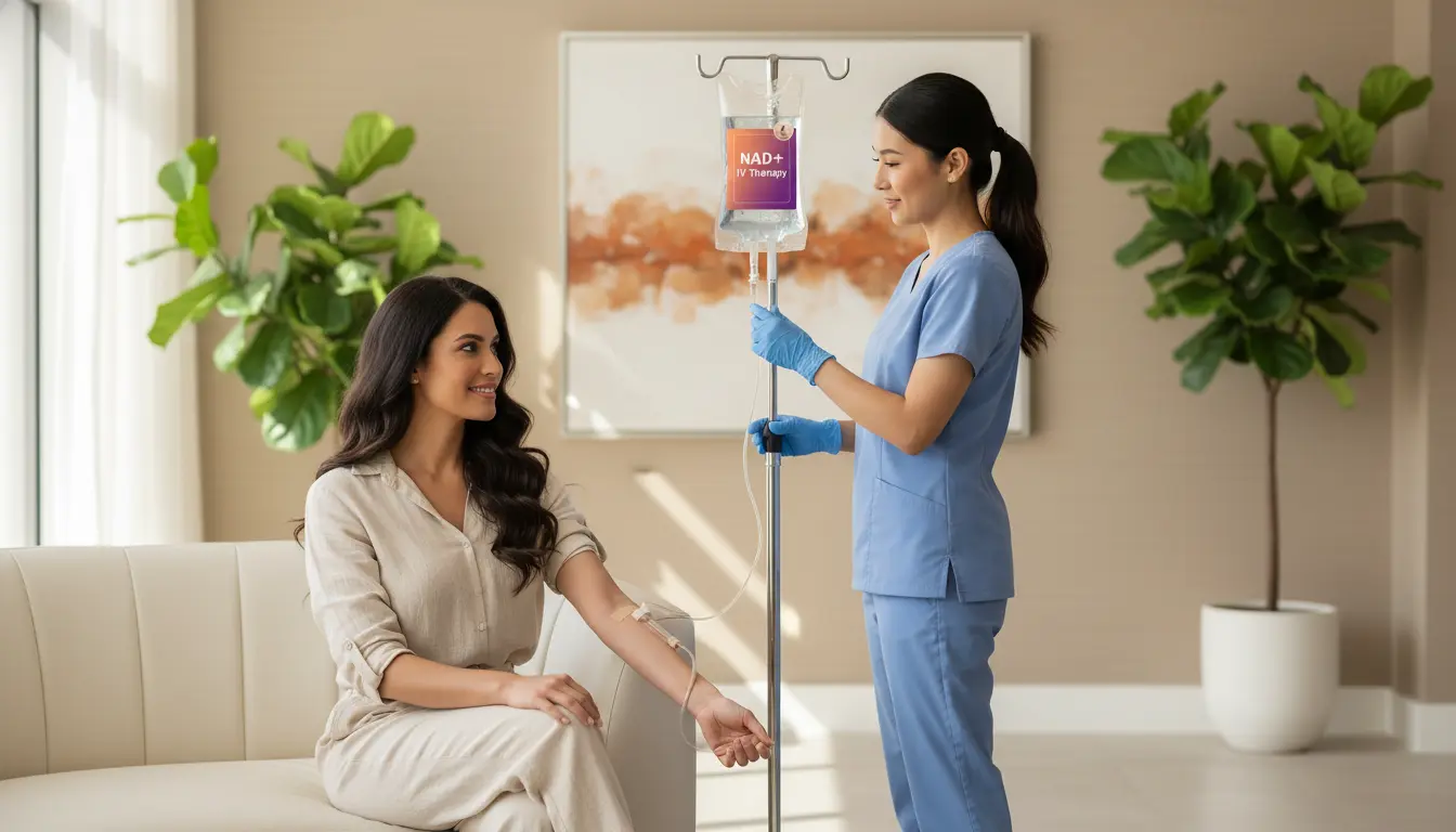 a nurse giving iv drip to customer