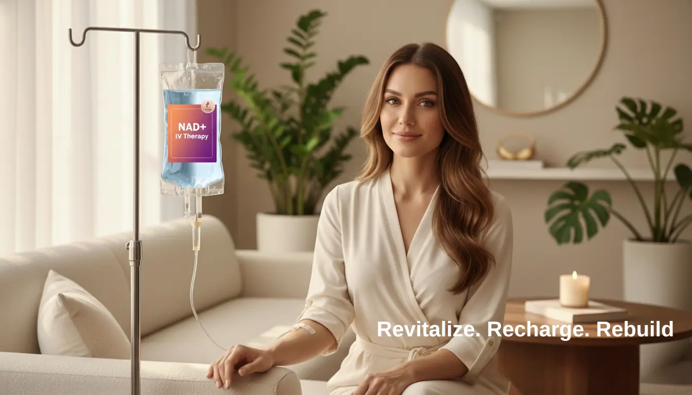 woman having nad iv drip at home